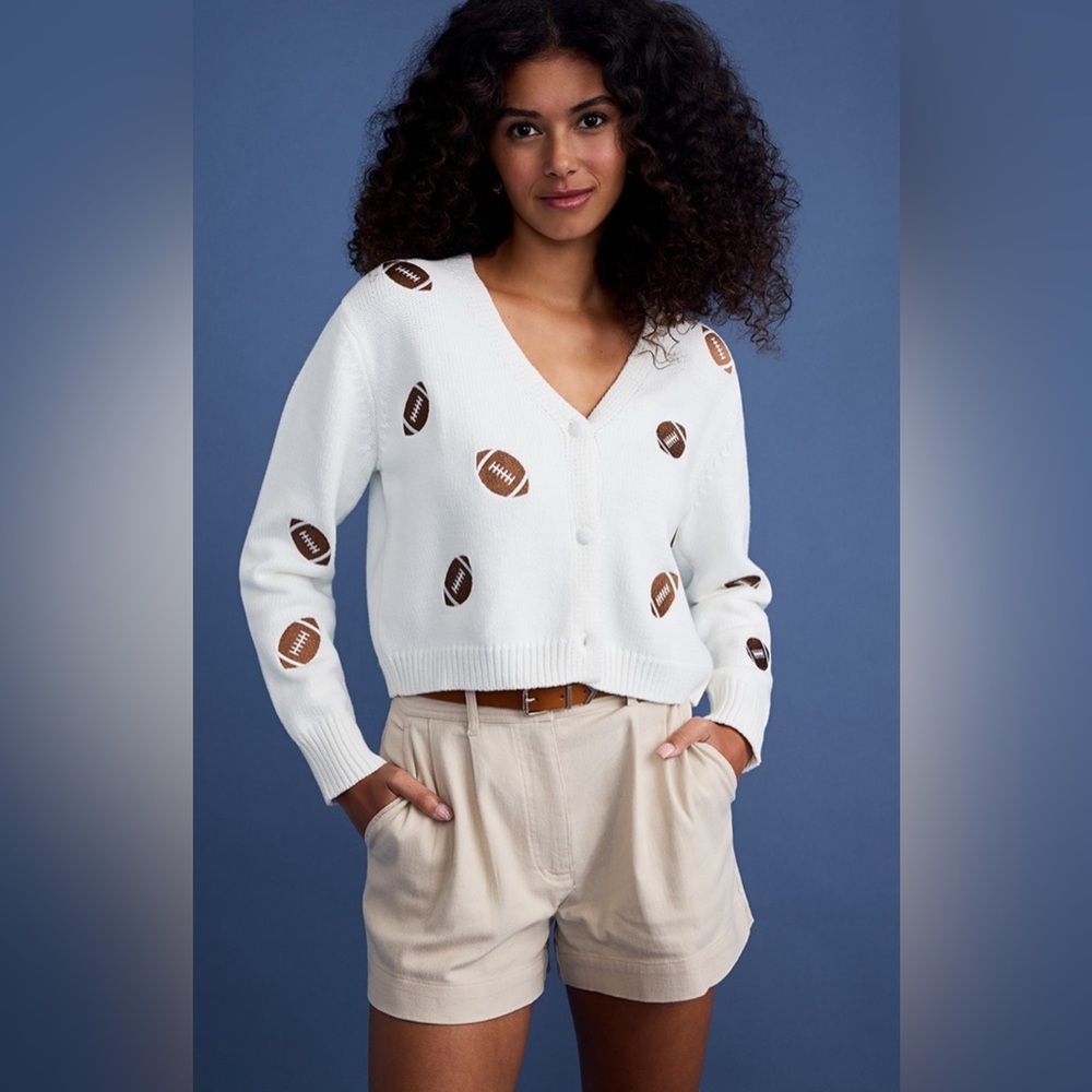 Francesca's Collections Football Embroidered Cardigan